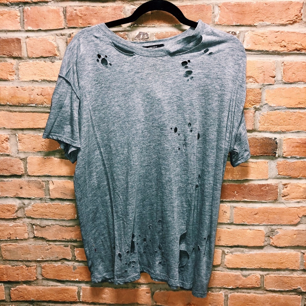 ||Forever 21|| Grey Distressed/Holey Tee
